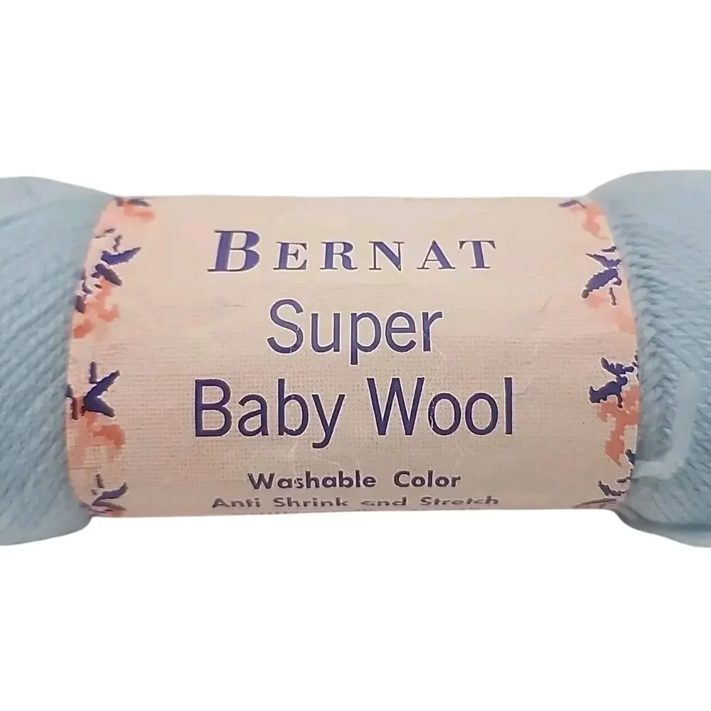 Vtg BERNAT Super Baby Wool Yarn Baby Blue 1 oz Worsted 100% Virgin Wool Lot 5544